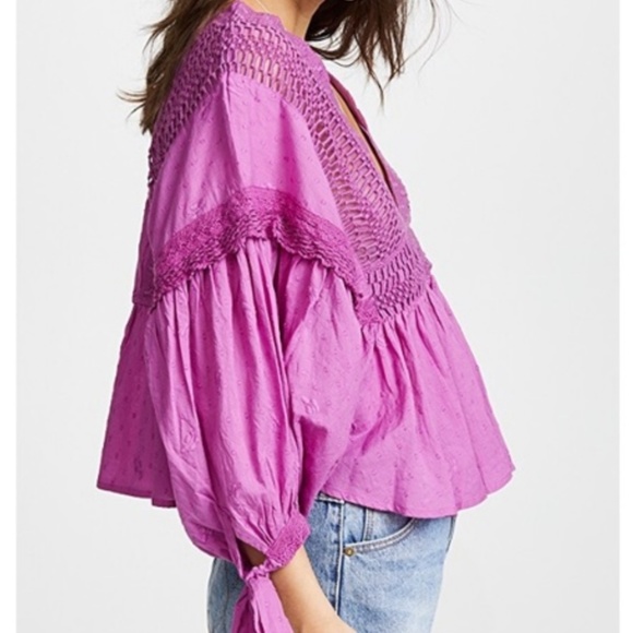 Free People Drive You Mad Blouse Neon Orchid NWT - Picture 5 of 8